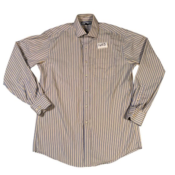 Tommy Hilfiger Shirt Men's Button Up Long Sleeve Striped Blue Yellow Medium 15.5 - Picture 11 of 11